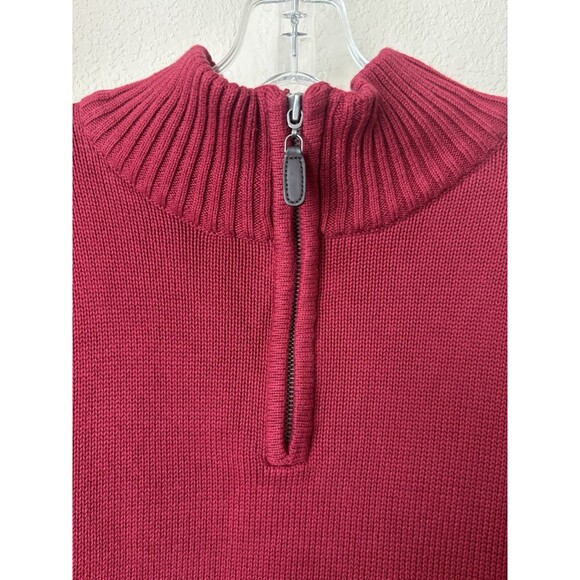 LL Bean Men’s Size Large Red 100% Cotton Quarter Zip Sweater - Picture 2 of 4